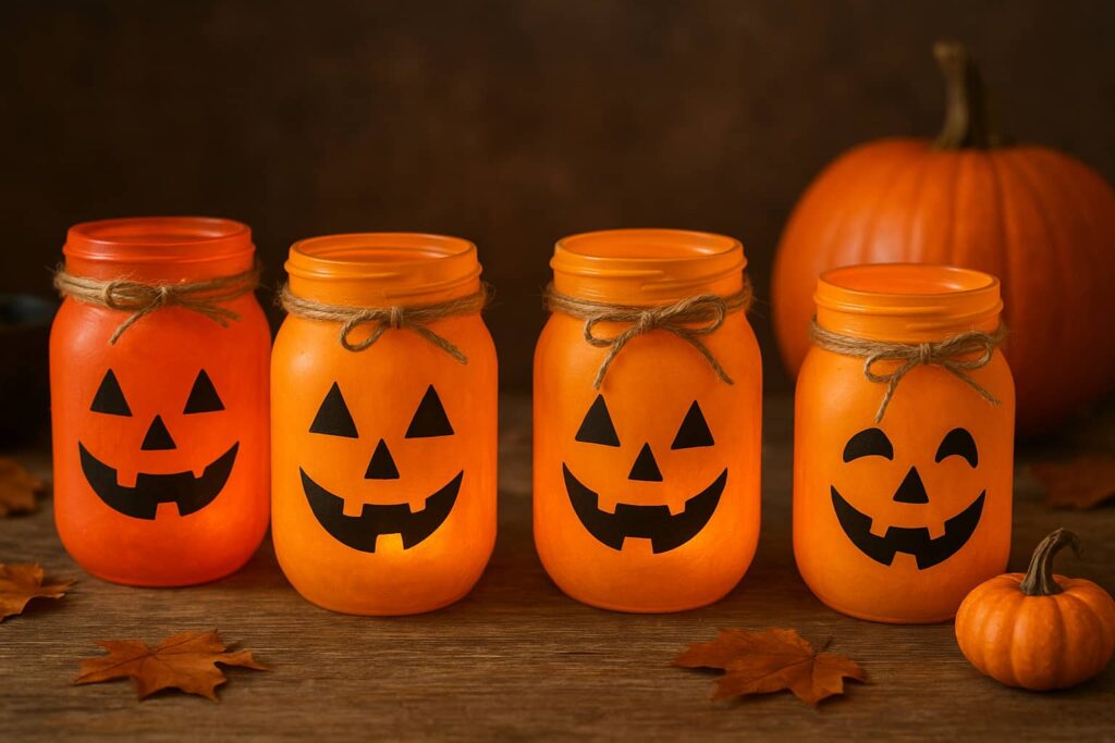 Halloween Craft Painted Pumpkin Mason Jars
