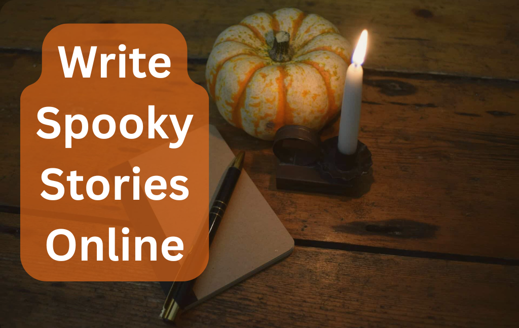Pumpkin and candle with a pen for spooky writing side hustle